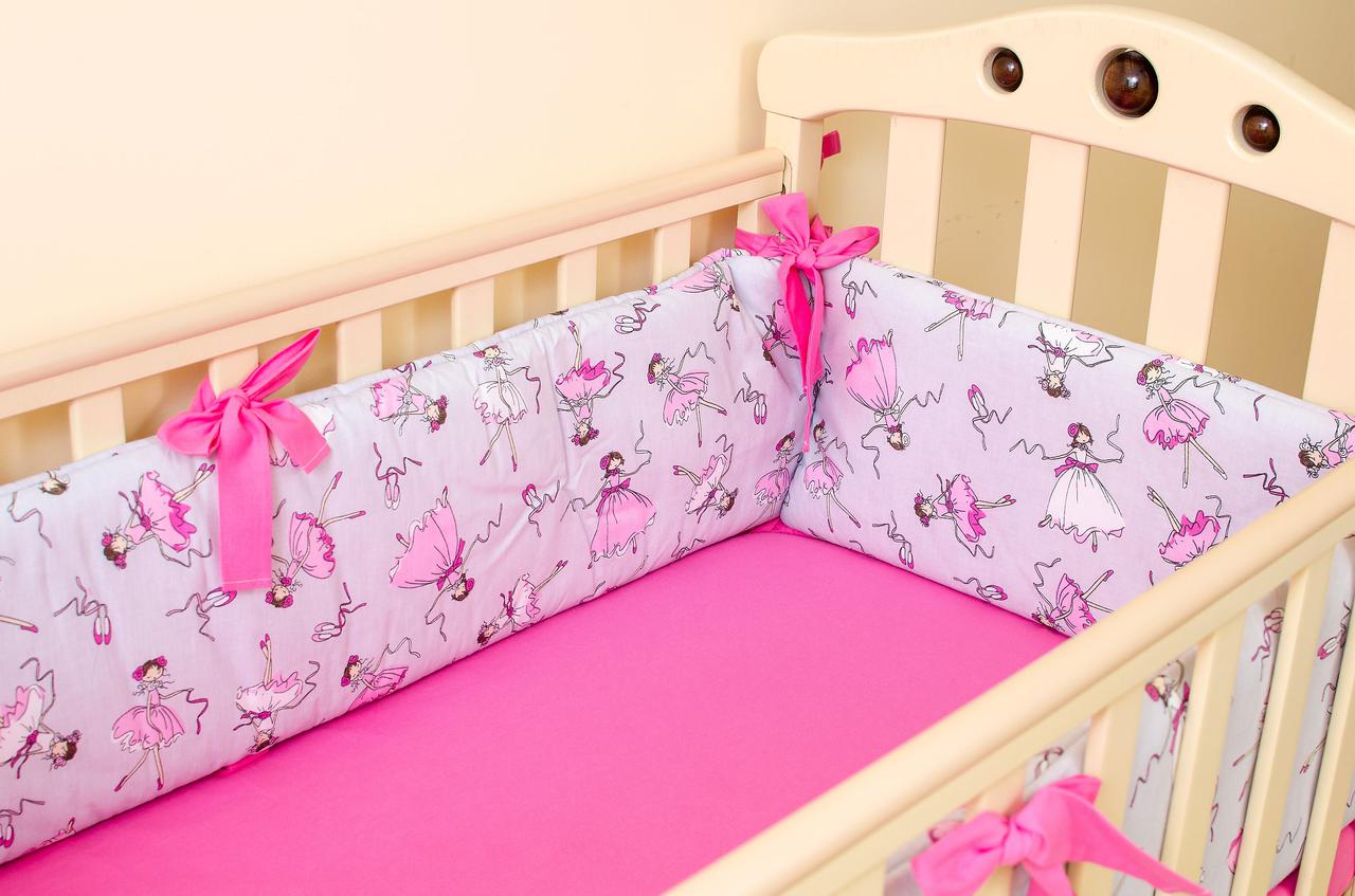 

Бортики в детскую кроватку + простынь на резинке BabySoon 13850 Балерины 360см х 27см 60см х 120см (522)