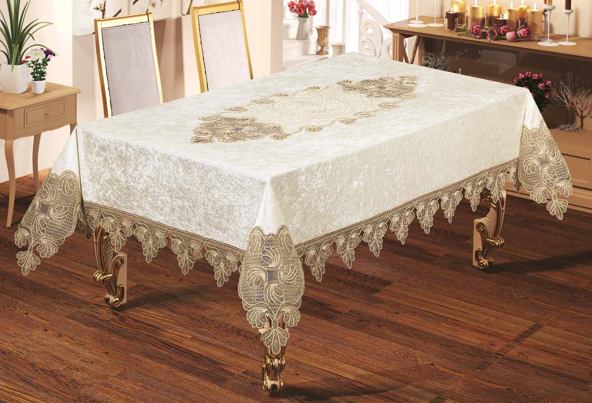 

Велюрова скатертина з мереживом Haspen 160x220 cм Masal кремова
