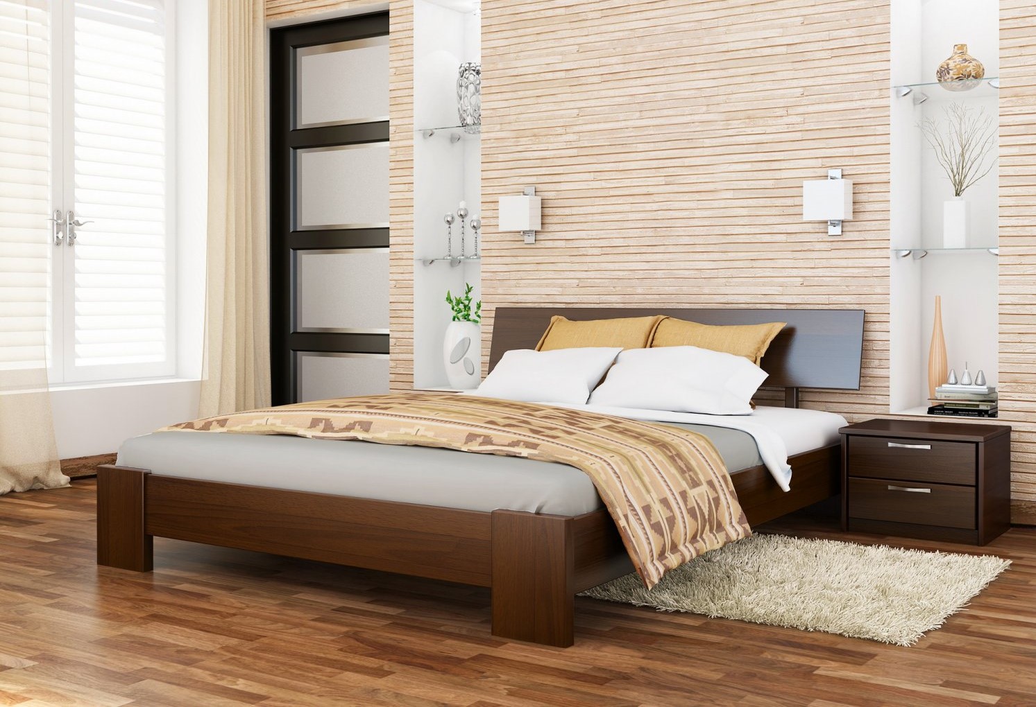 

Деревянная кровать Эстелла Титан из массива бука 200х180 Темный орех