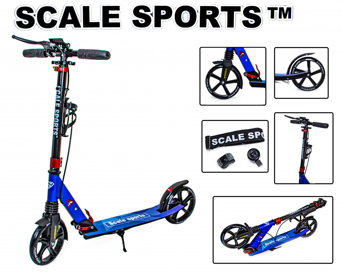 

Детский двухколесный самокат Scale Sports SS-08 c ручным тормозом и передним амортизатором, Blue