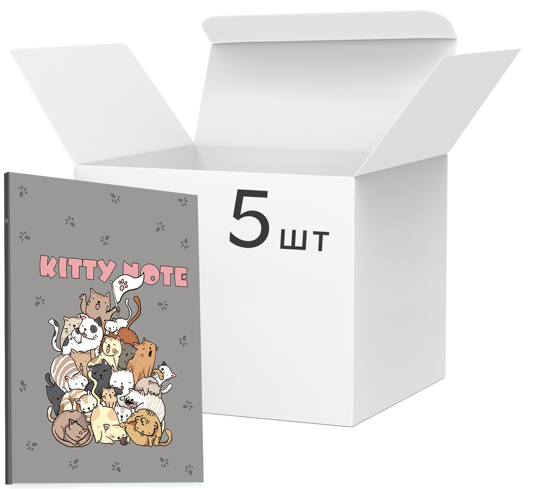 

Упаковка блокнотов 4Profi Kitty note B6 в клетку 40 листов Grey 5 шт (50605)