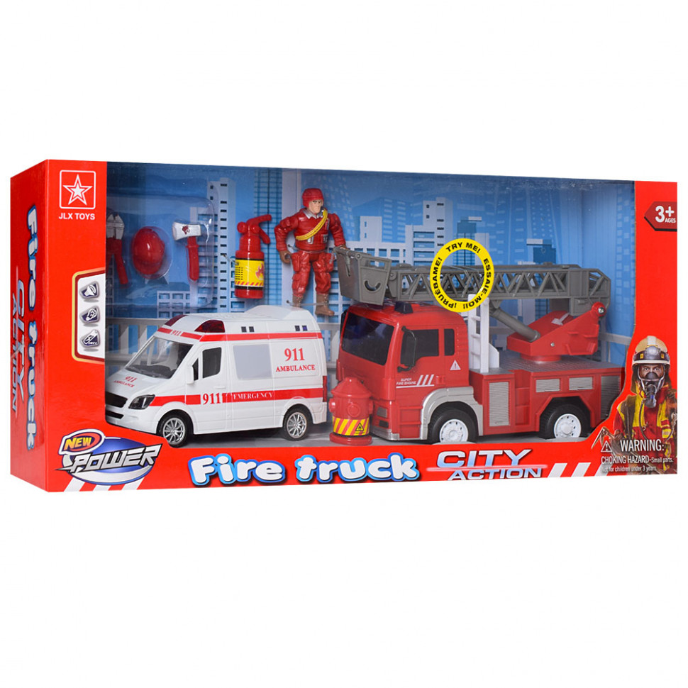 

Игровой набор спец. транспорта 9930 скорая с пожарной (Серая лестница ) JLX TOYS