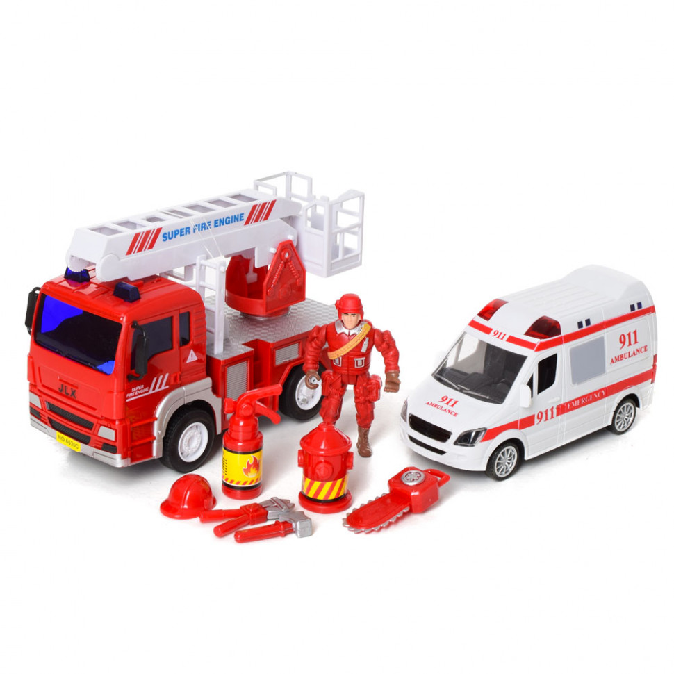 

Игровой набор спец. транспорта 9930 скорая с пожарной (Белая лестница) JLX TOYS