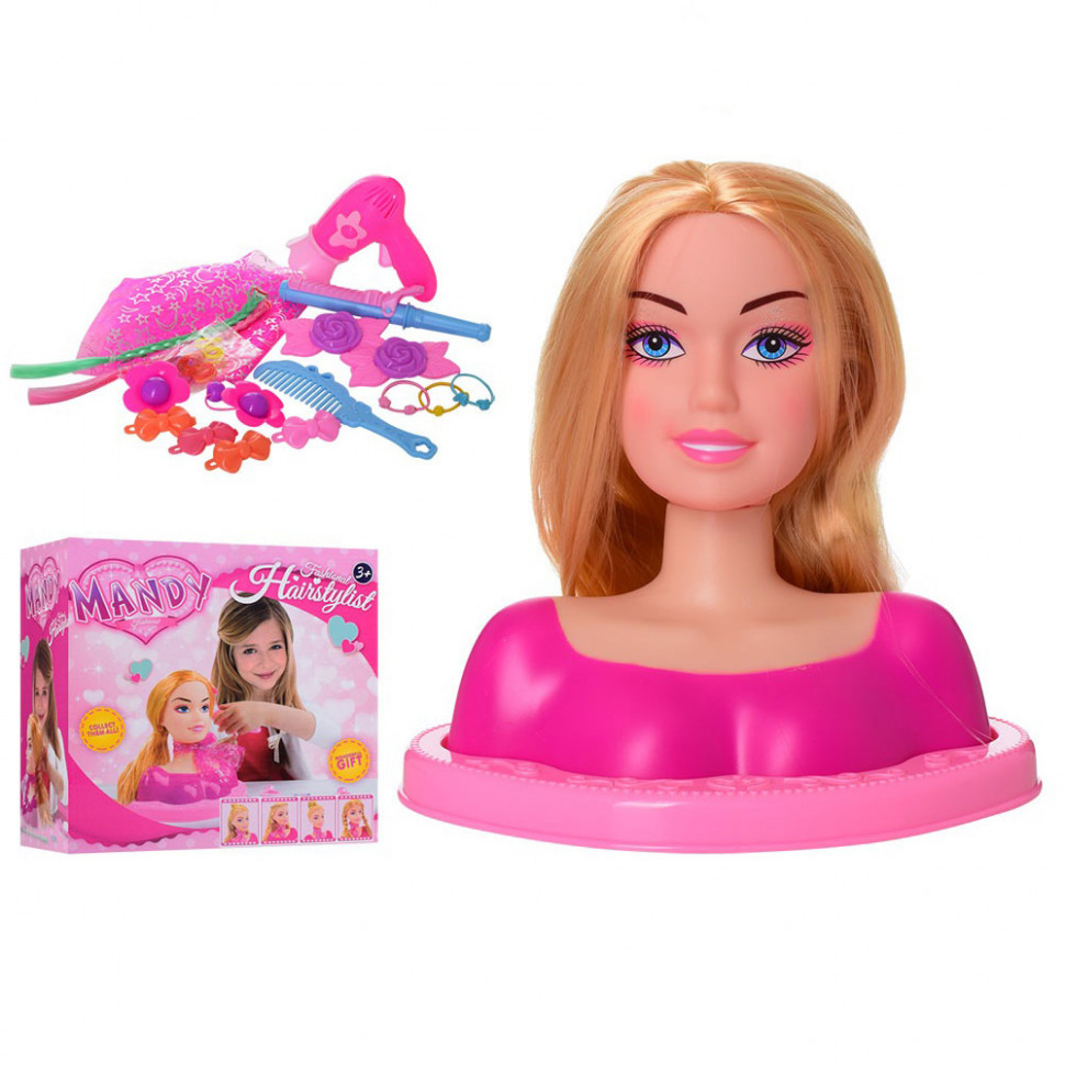 

Кукла Голова для причесок YM19-5A-B-C, фен, бант, заколки, 24 см (YM19-5C) Bambi