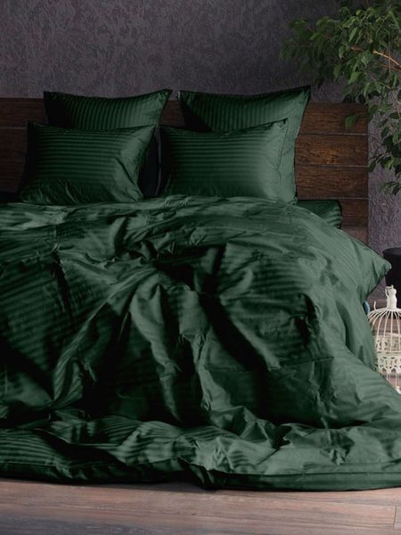 

Комплект постільної білизни Комфорт-Текстиль з страйп-сатину полуторний на резинці смарагдовий
