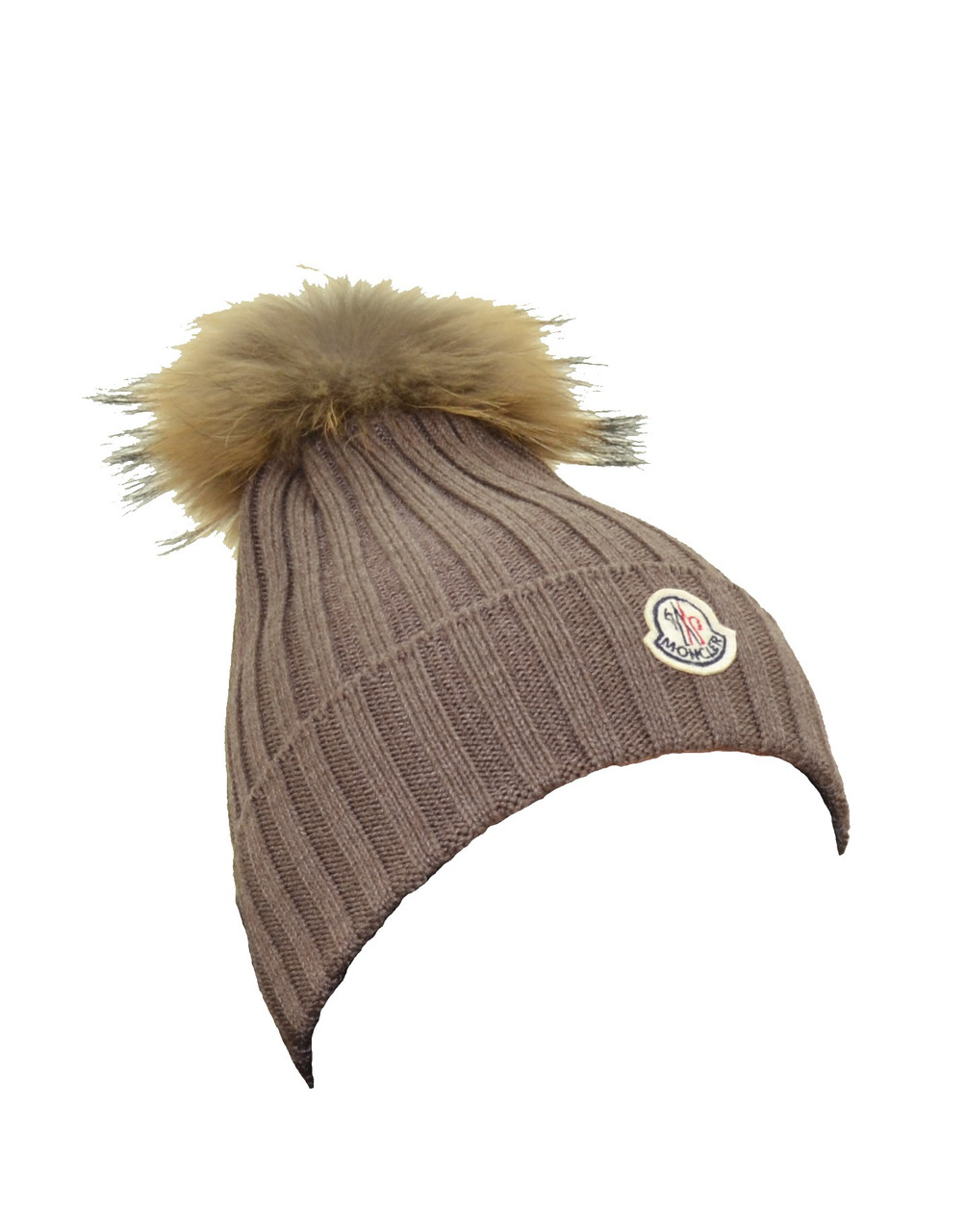 

Шапка женская Moncler Patch Pompom Beanie Hat MBR-10007 L. Brown