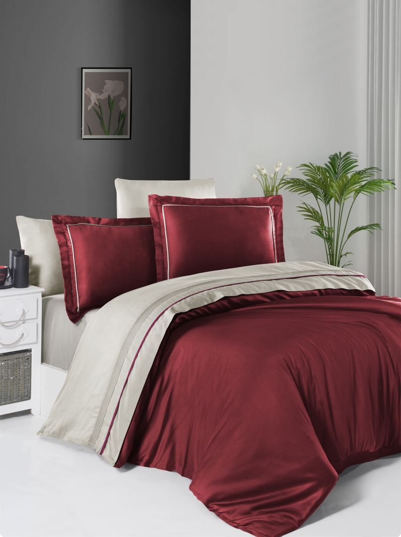 

Постельное белье First Choice Dark red Beige Евро турция, сатин де люкс