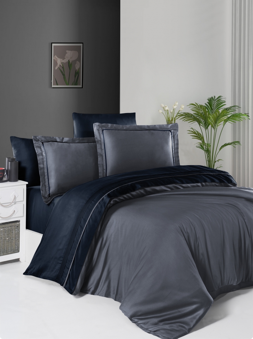 

Постельное белье First Choice Dark grey Navy Blue Евро турция, сатин де люкс