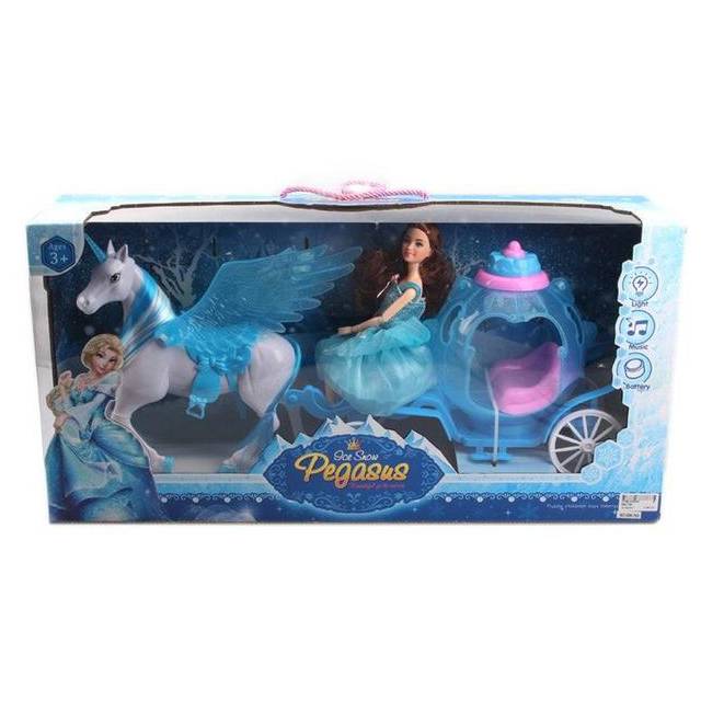 

Игровой набор карета, лошадь, кукла музыкальная голубая S-686-771-B