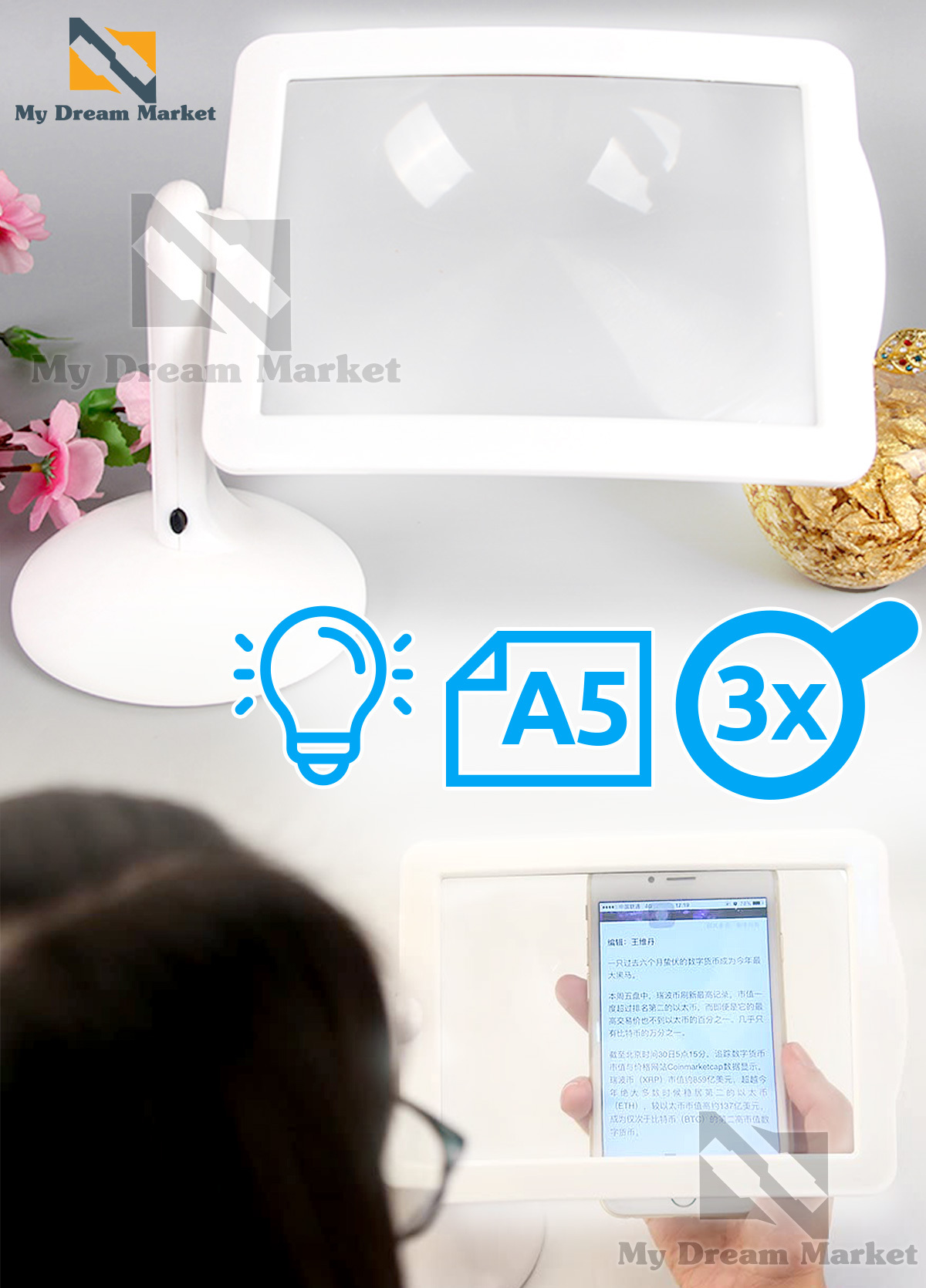 

Увелечительна лупа Brighter Viewer Br Белая увелечительное стекло с ЛЕД подсветкой настольная Лампа Универсальная