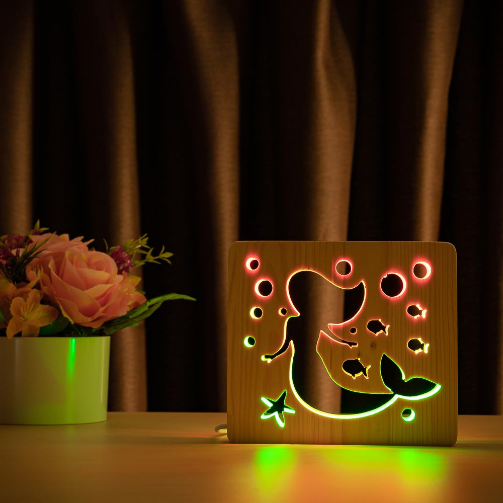 

Светильник ночник ArtEco Light из дерева LED "Русалочка" с пультом и регулировкой цвета, двойной RGB