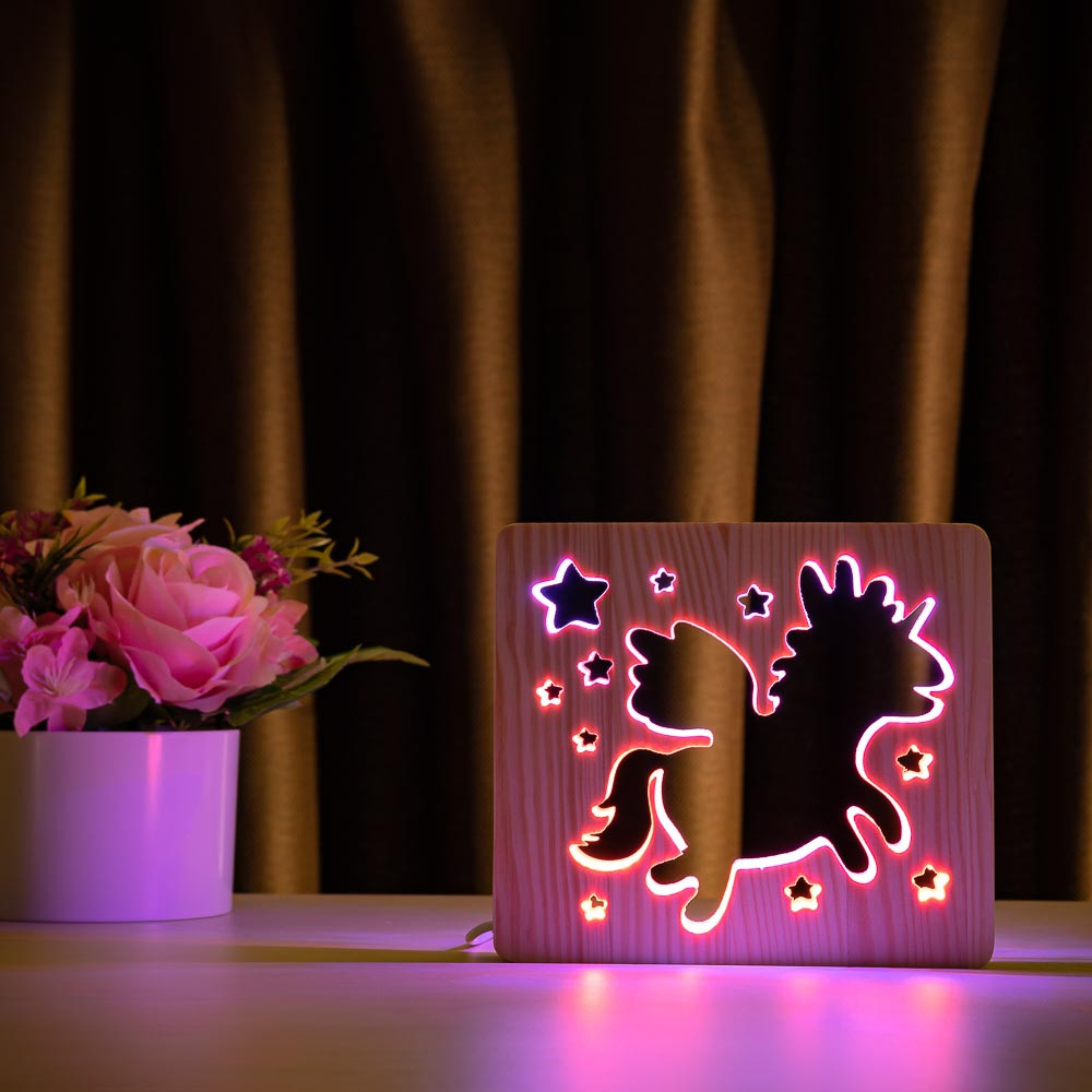 

Светильник ночник ArtEco Light из дерева LED "Волшебный единорог" с пультом и регулировкой цвета, двойной RGB