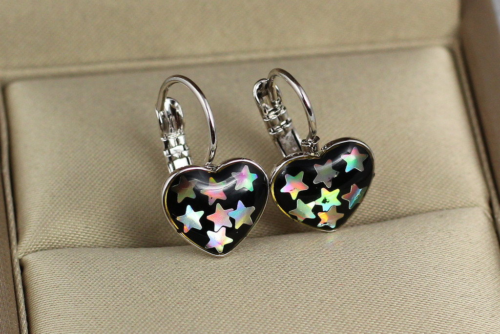 

Серьги Xuping Jewelry французские сердечки со звездами 1,7 см серебристые