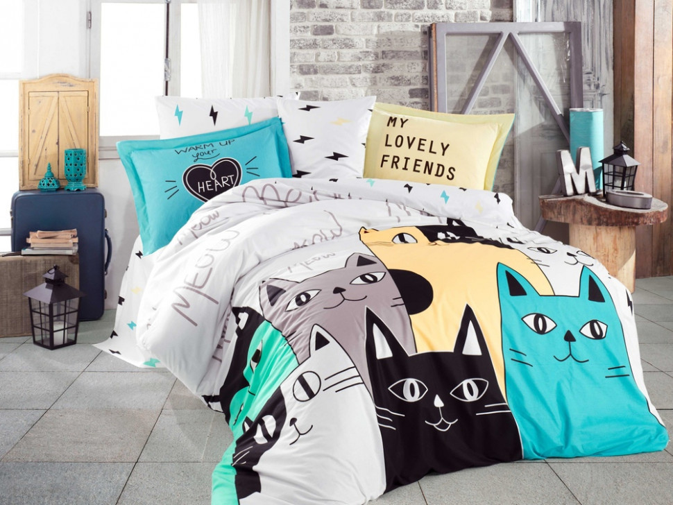 

Постельное белье Poplin Hobby Love Cats желтый евро 8698499143012