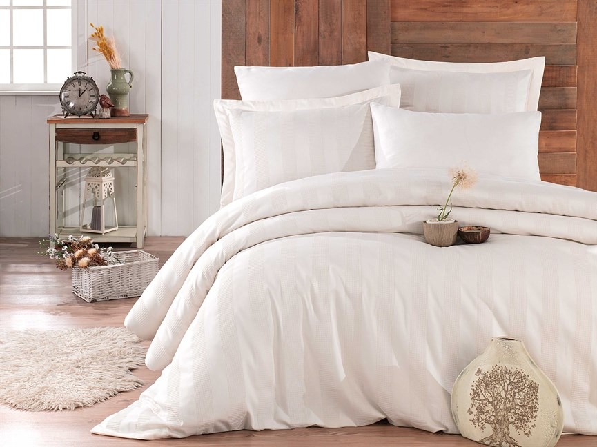 

Постельное белье Hobby Exclusive Sateen Diamond Wafel Krem кремовый евро 8698499137769