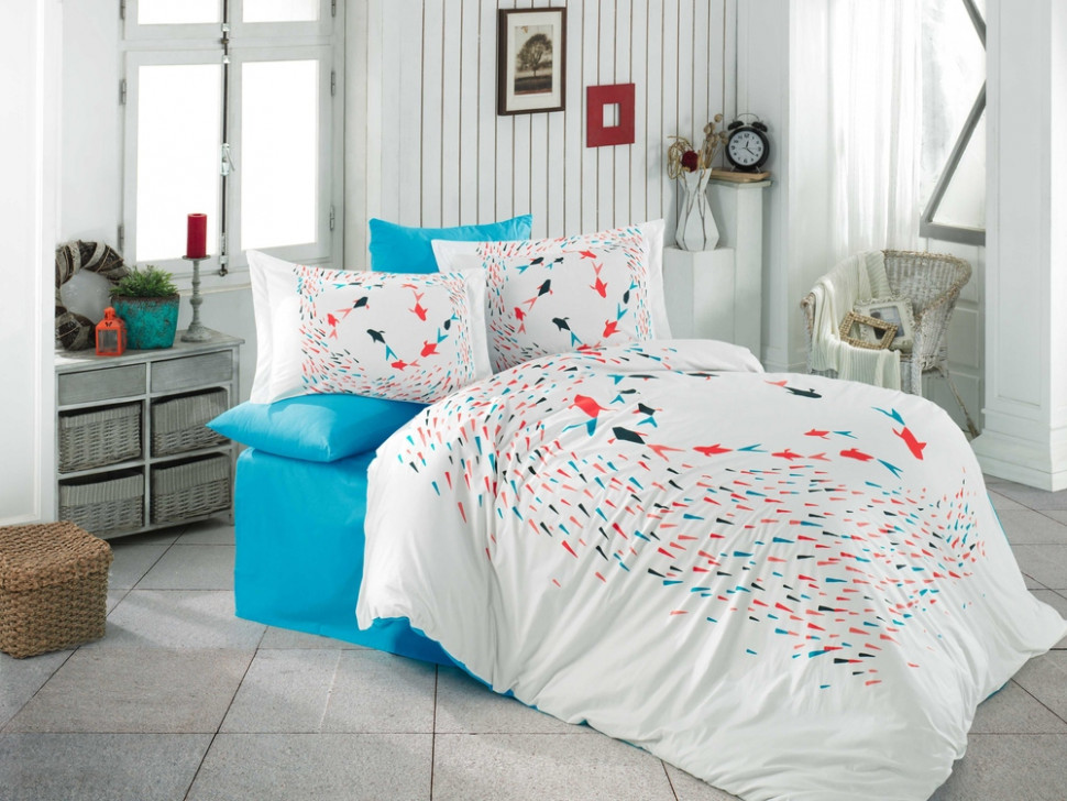 

Постельное белье Poplin Hobby Delfina бирюзовый полуторный 8698499144750