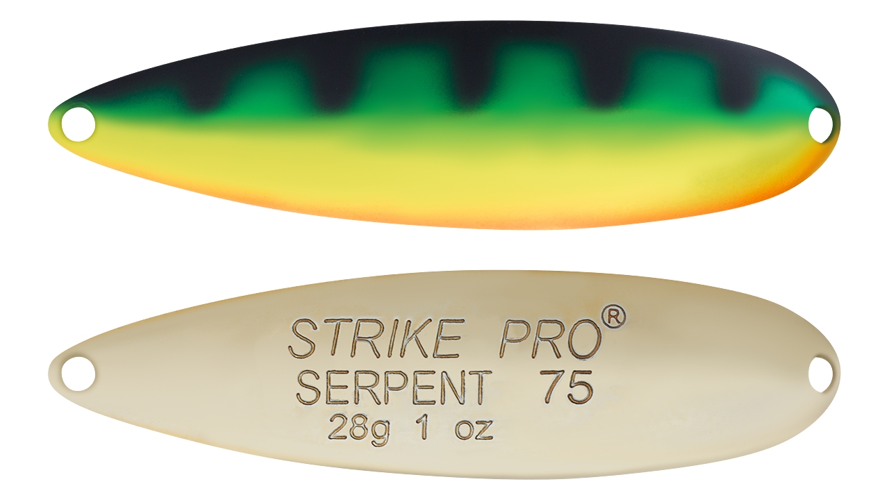 

Блесна колеблющаяся Strike Pro Serpent Treble 75H, 75 мм, 28 гр, Тройник, (ST-010B2#A45E-GP) (96247)