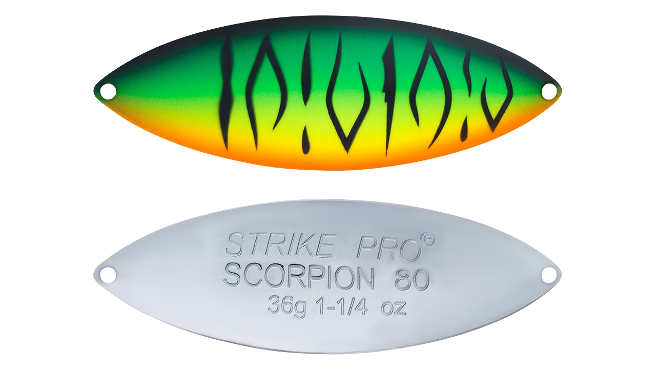 

Блесна колеблющаяся Strike Pro Scorpion Treble 70H, 70 мм, 28 гр, Тройник, (ST-08B2#GC01S-CP) (96202)