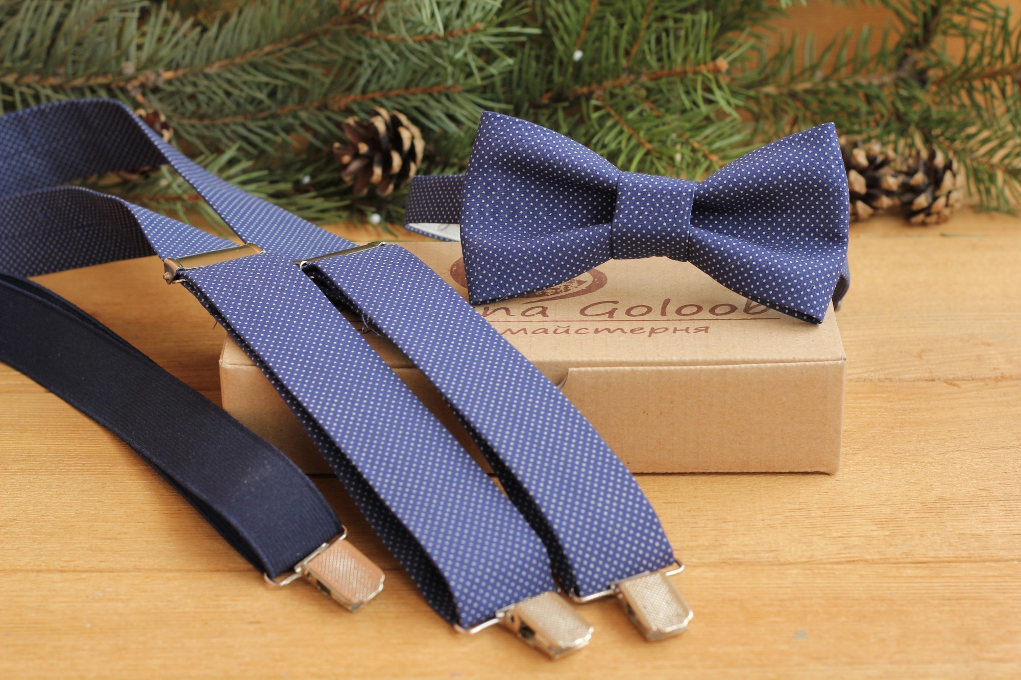 

Комплект подтяжки и бабочка Elena Goloob  Горошек Синий, Комплект подтяжки и бабочка Elena Goloob One size Горошек Синий