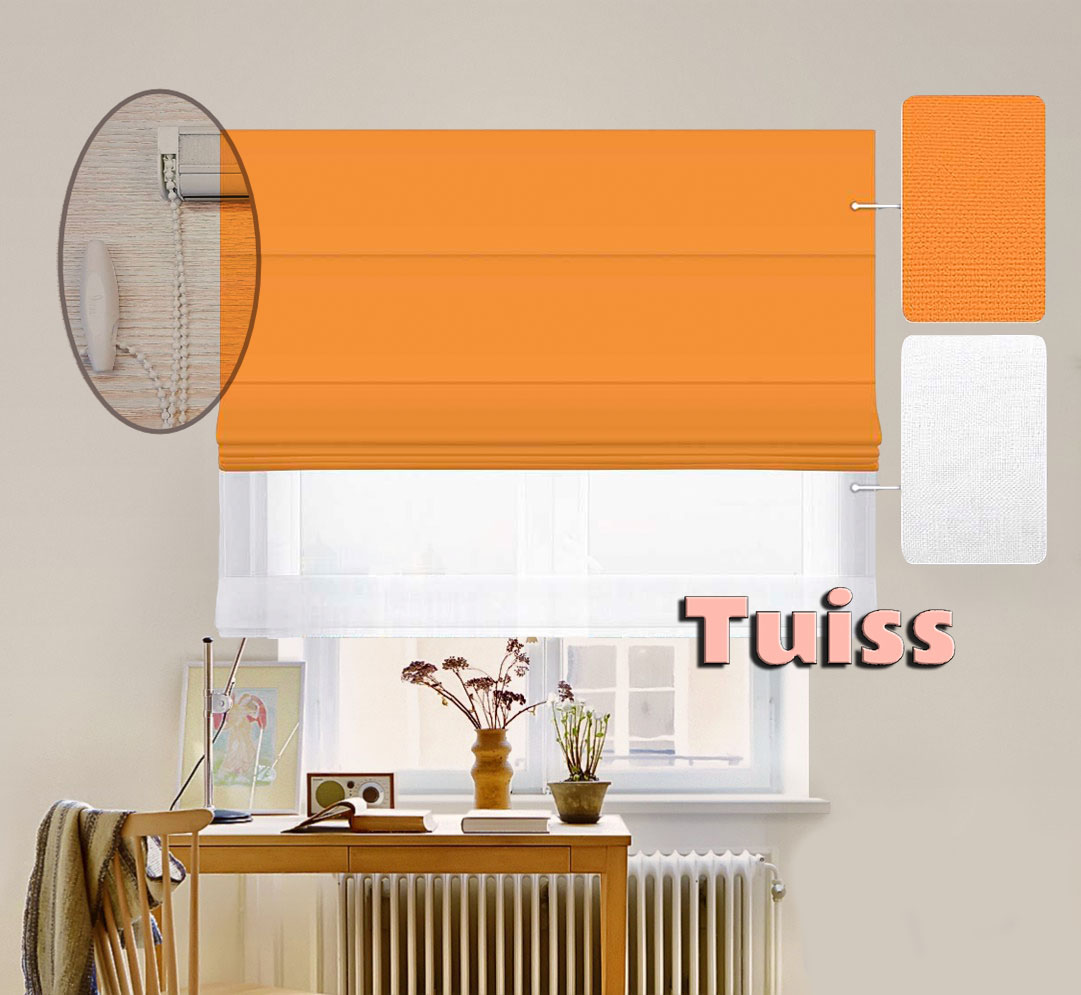 

Двойная римская штора День-Ночь ТВИН Lux Coullise InHt Джуси Велюр 106 Оранжевый + Тюль Лён Белоснежный 200х170 см