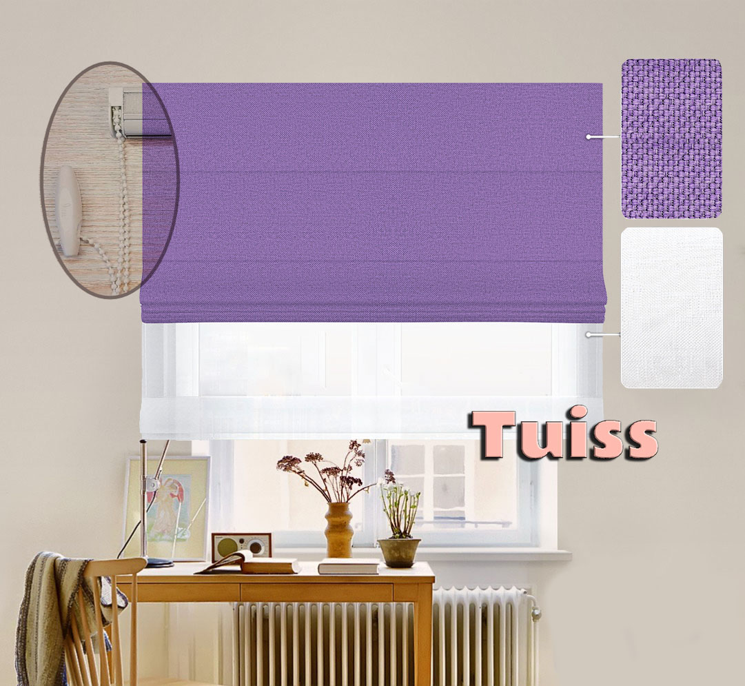 

Двойная римская штора День-Ночь ТВИН Lux Coullise InHt Рогожка Dimout 31 Сиреневый + Тюль Лён/Тюль Air Белоснежный 80х170 см