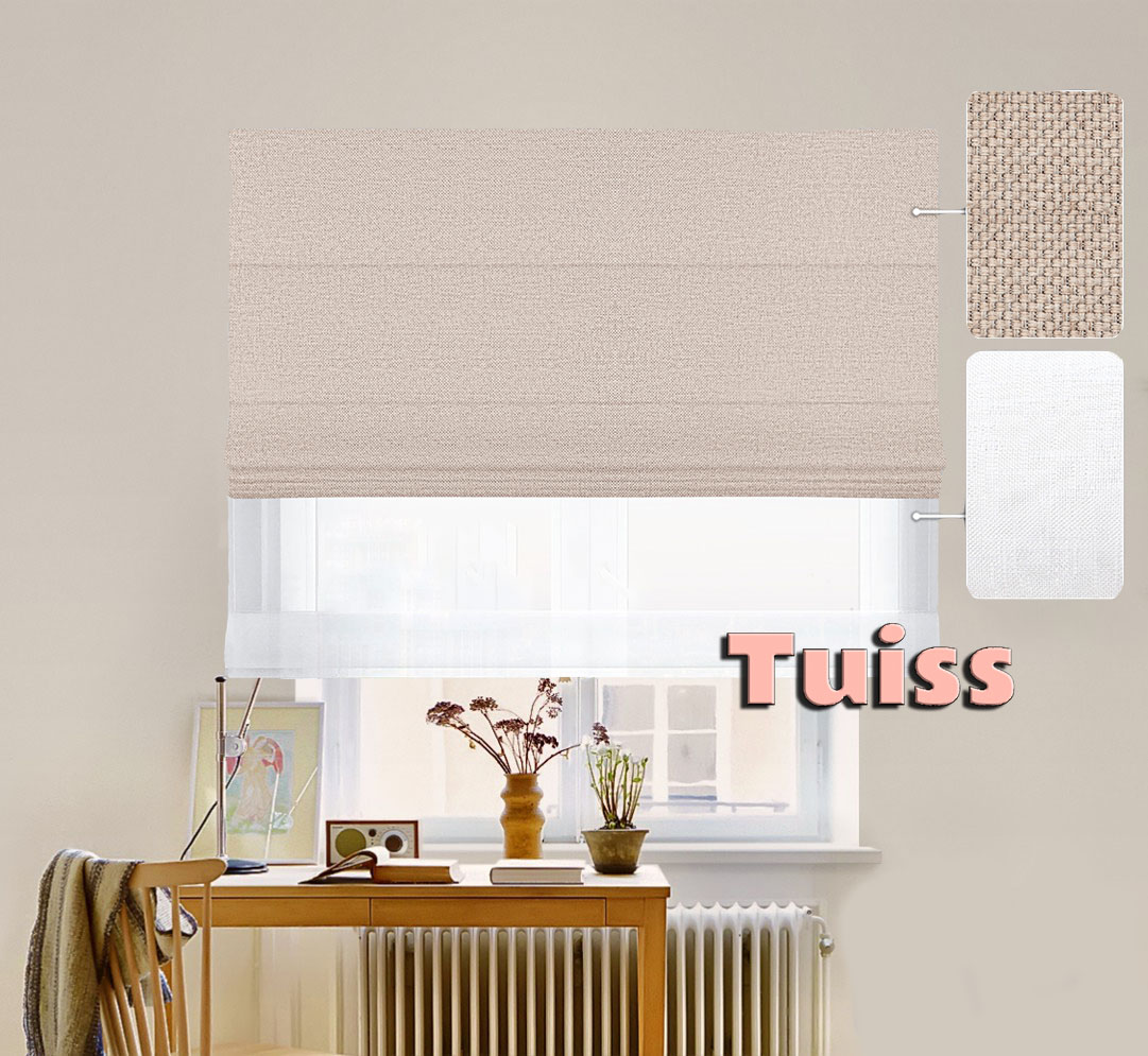 

Двойная римская штора День-Ночь ТВИН Lux Coullise InHt Рогожка Dimout 35 Молочный + Тюль Лён/Тюль Air Белоснежный 50х170 см