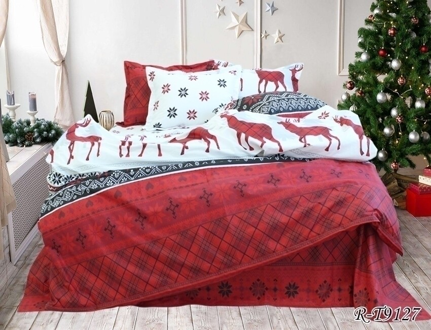 

Комплект постельного белья Ранфорс Люкс на молнии ОЛЕНИ R-T9127 двуспальный 180*220, наволочки 50*70