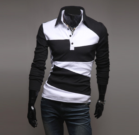 

Мужское поло c длинным рукавом Fashion Man ST00004 рS черно-белое