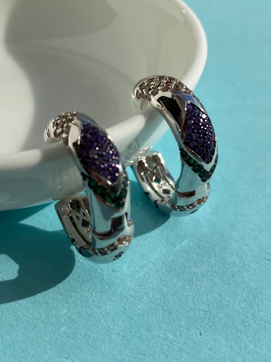 

Женские серьги кольца из серебра Adali монако с кубическими цирконами 9,52 гр