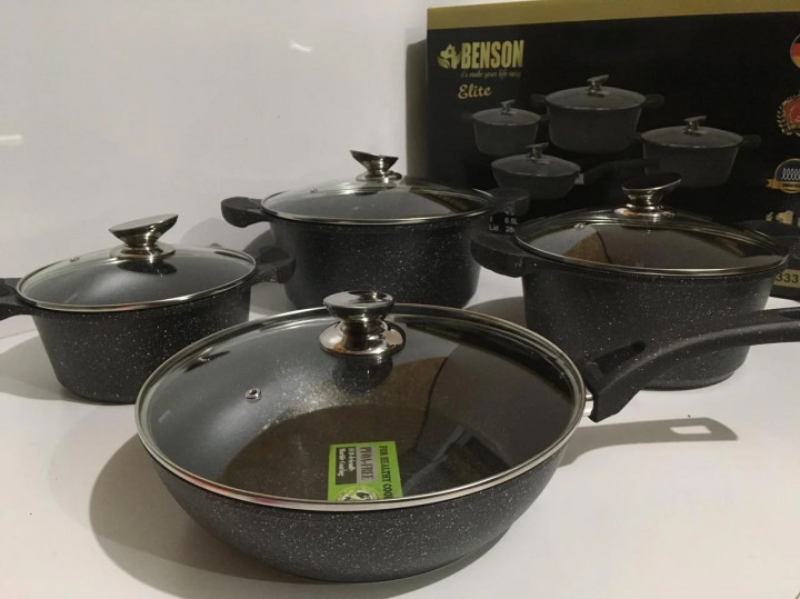 

Набор посуды с мраморным покрытием Benson Elite BN-333 8 предметов Black