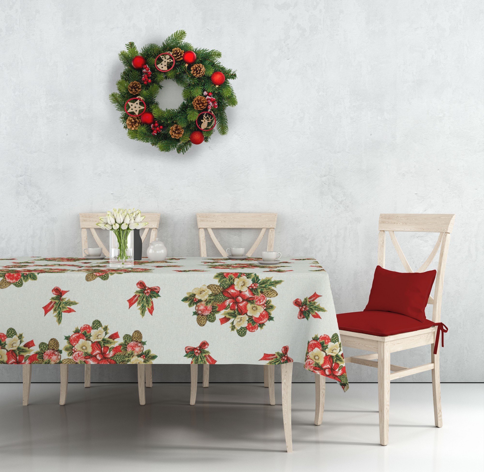 

Скатерть Новогодняя Wassa-Home-Decor 130х280 см Новогодний букет Блестящая