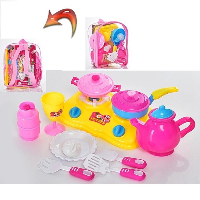 

Детский развивающий игровой набор посуды для кухни в рюкзаке Cooking Set плита посуда столовые приборы для девочки 19х16х8см 80-87AB