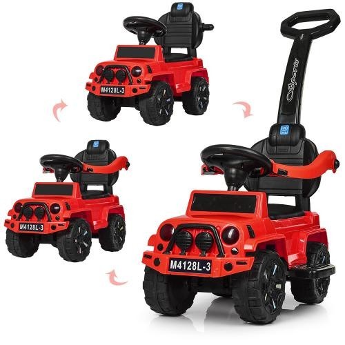 

Каталка толокар Bambi M 4128L 3 красный джип родительская ручка звук мягкое сиденье