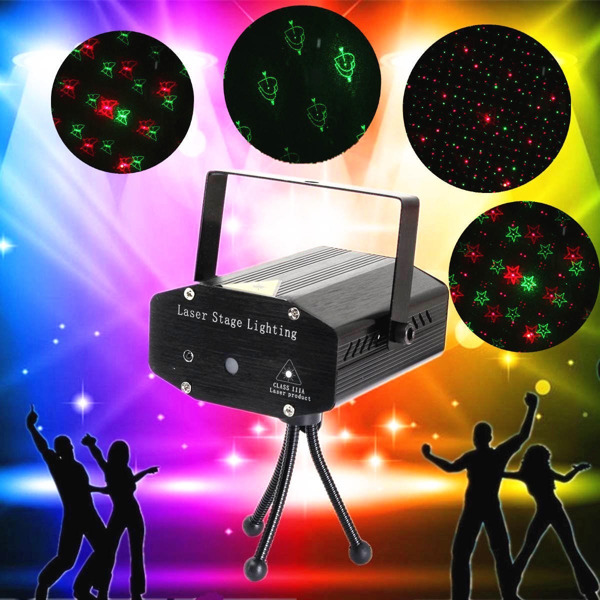 

Лазерный проектор с акустическим контролем диско лазер Laser 6 in1 HJ06 для помещений стробоскоп лазер шоу Черный