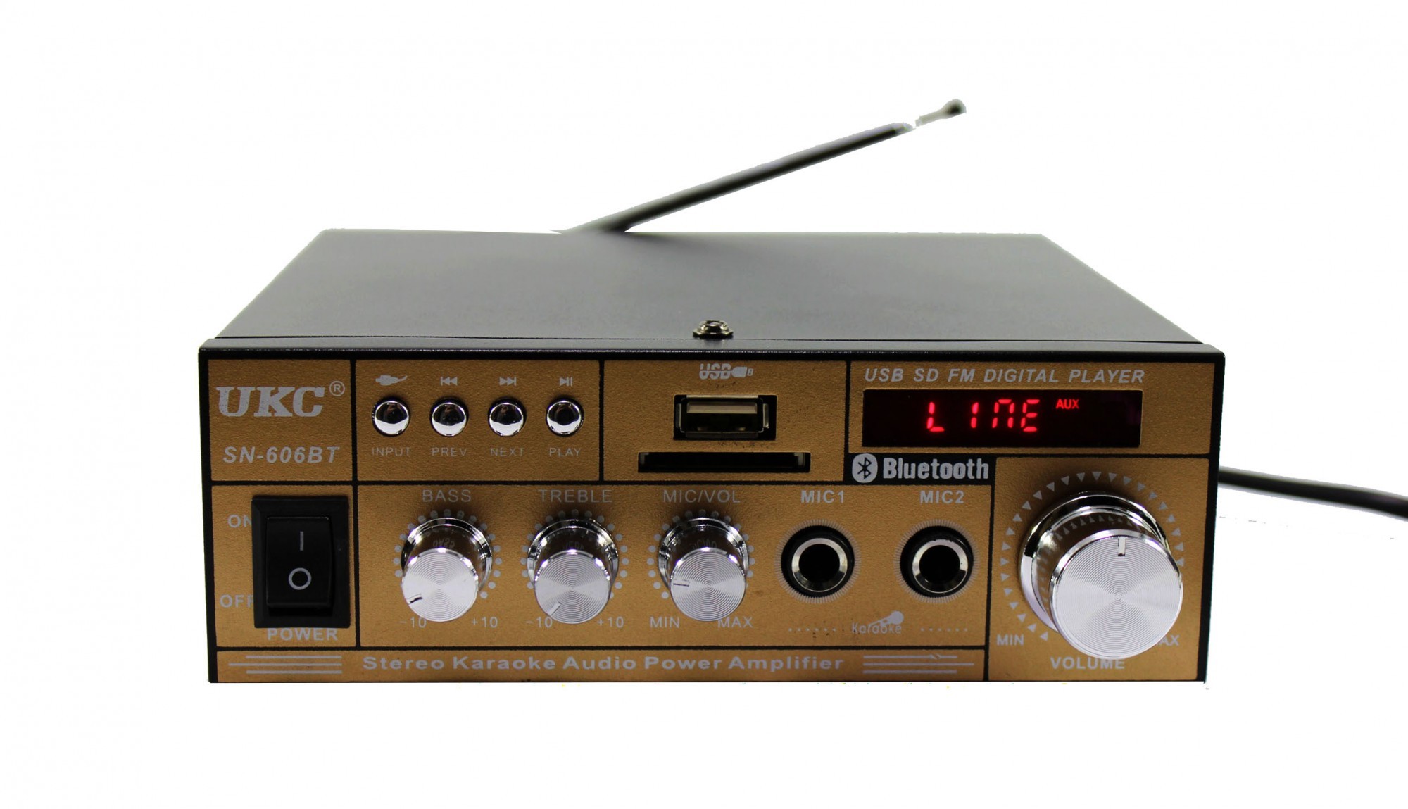 

Усилитель звука для колонок UKC AMP 606 BT 2х канальный работает как от 220 V так и от 12 V