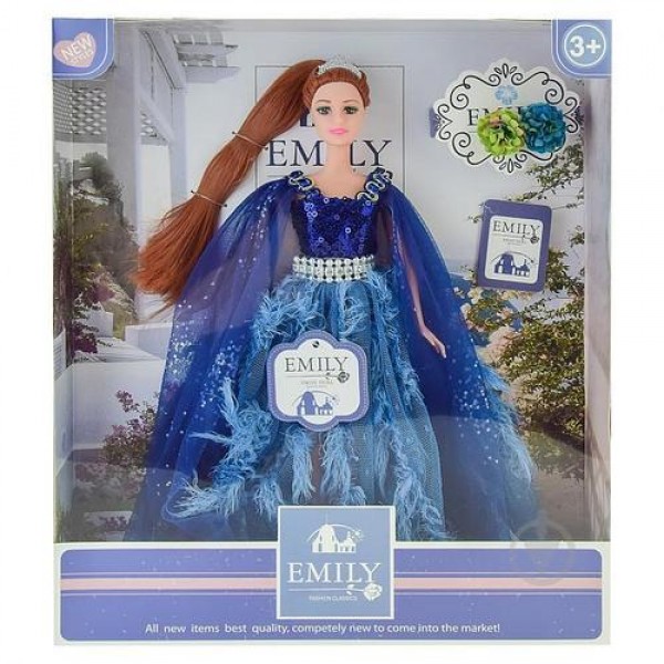 

Кукла Эмили Emily QJ 089D, высота 28 см, шатенка в длинном синем платье, с короной, для девочек от 3-х лет