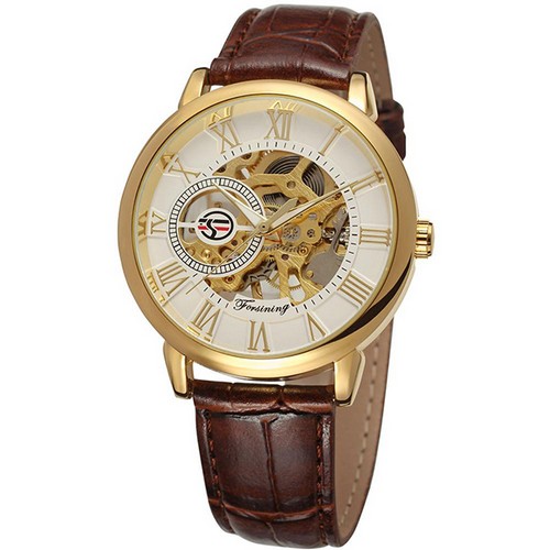 

Наручные часы Forsining 8099 Brown-Gold-White