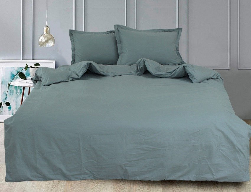 

Постельное белье однотонное сатин люкс TAG tekstil Green Grey Евро