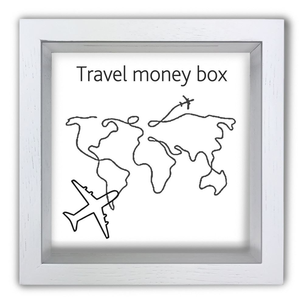 

Дерев'яна копілка (скарбничка) 20 20 см "Travel money box" біла