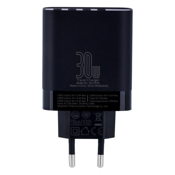 

Сетевое Зарядное Устройство Baseus Mirror Lake 4 USB 30W CCJMHB-B (Черный)