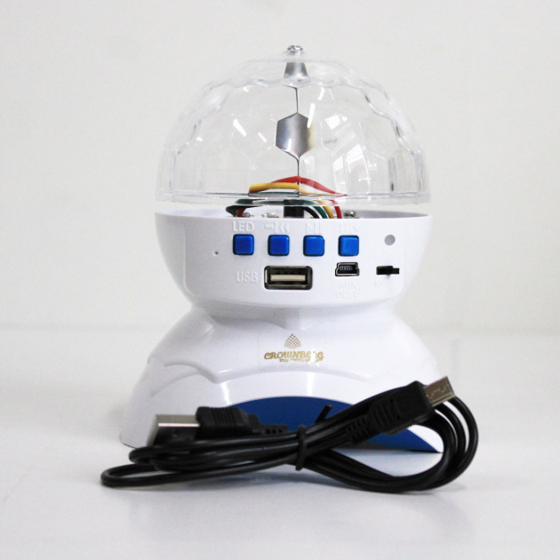 

Диско шар Crownberg CB-0308 на аккумуляторе Bluetooth USB Белый с синими кнопками