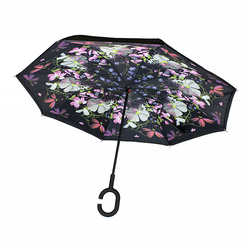 

Зонт наоборот Up-Brella женский умный антизонт (смарт зонт) Цветы обратного сложения