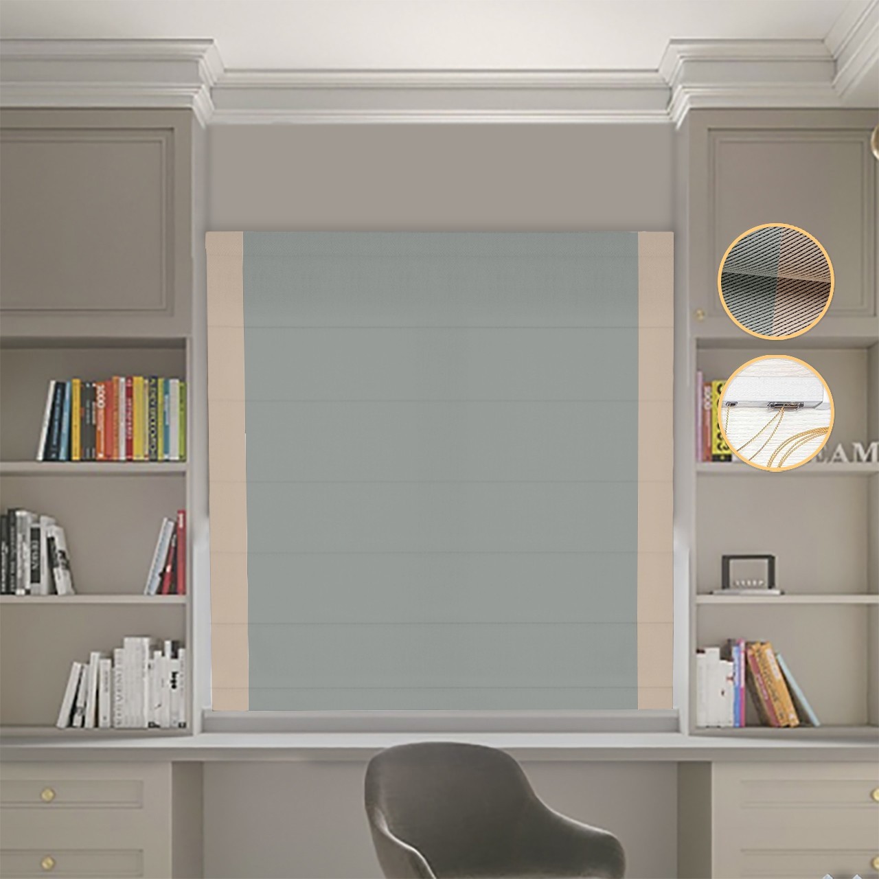 

Римские шторы DECOLIV Блэкаут Перфект оливковый с бежевыми кантами по бокам 160*170 см