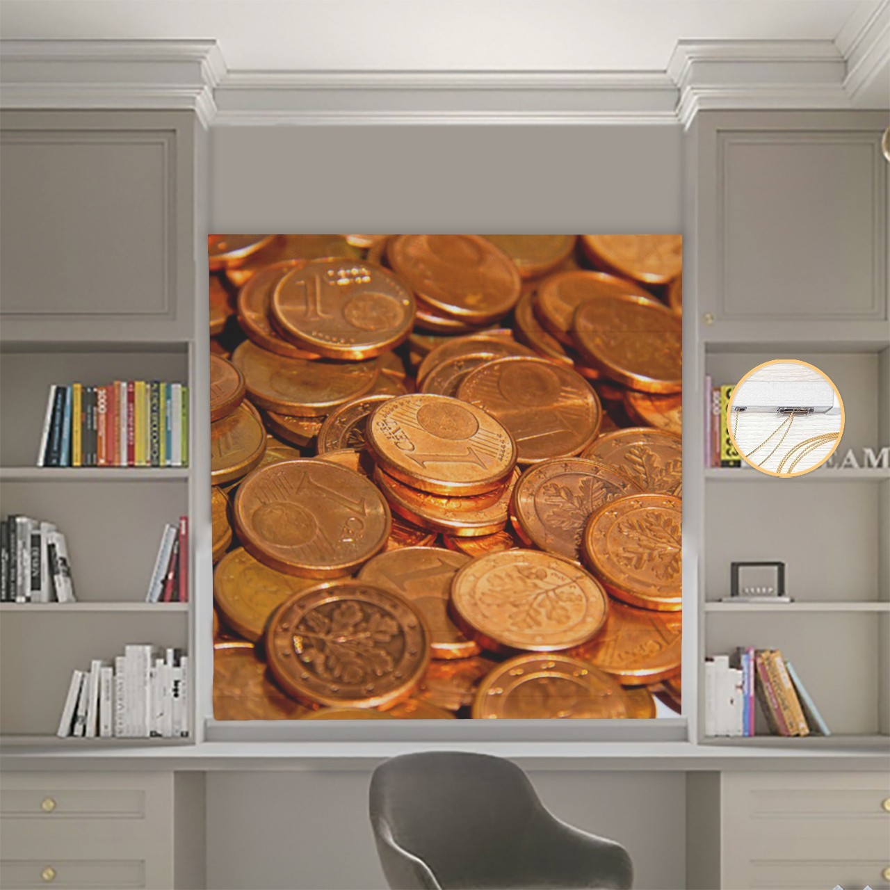 

Римские шторы DECOLIV Фотопечать Монеты 11-050 Блэкаут 130*170 см