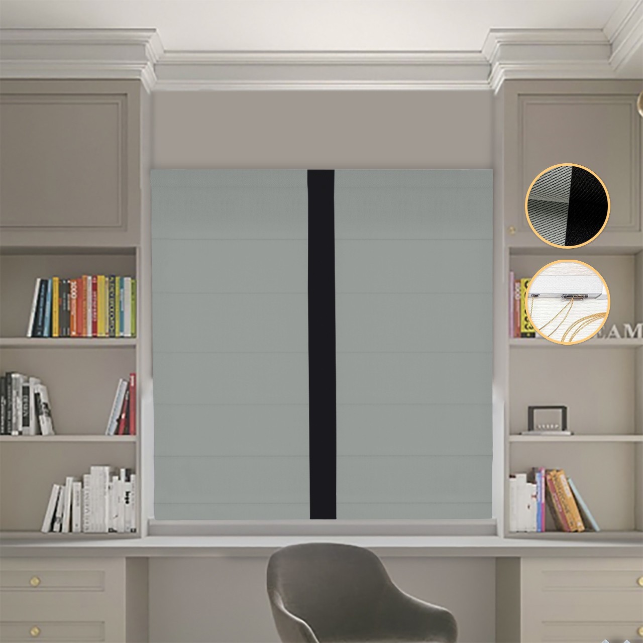 

Римские шторы DECOLIV Блэкаут Перфект оливковый с черным кантом по центру 240*170 см