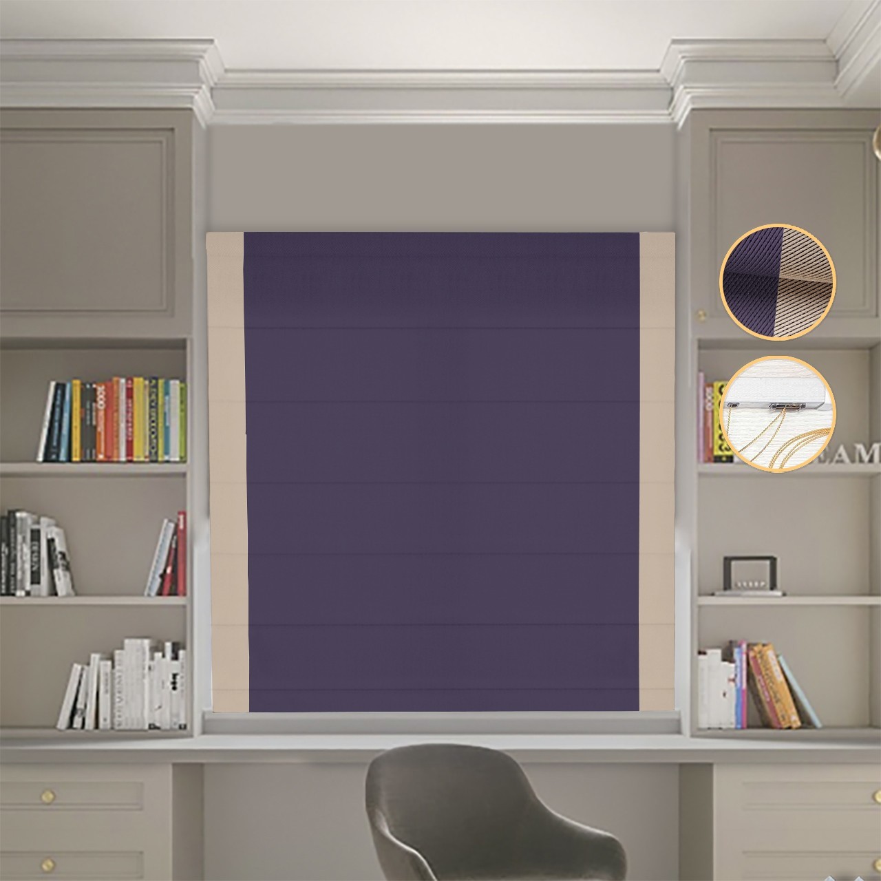 

Римские шторы DECOLIV Блэкаут Перфект сиреневый с бежевыми кантами по бокам 120*170 см