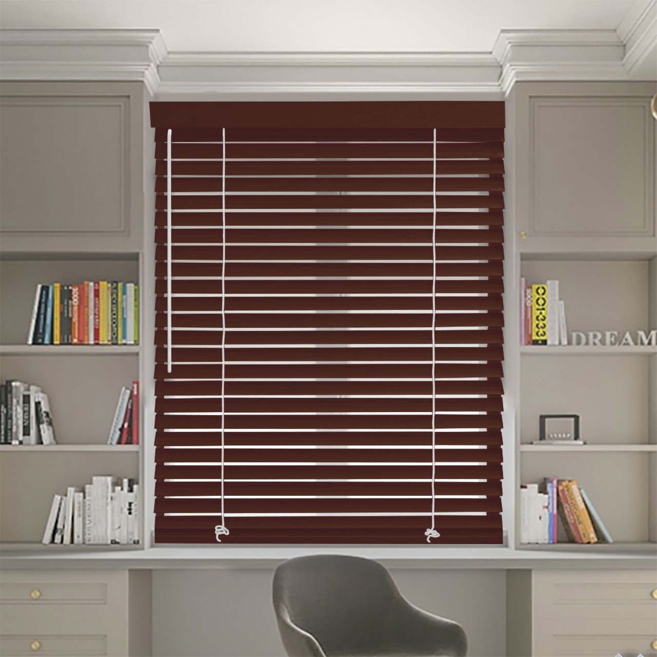 

Жалюзи деревянные горизонтальные 150x160 cм 50 мм вишневые №4 DECOLIV