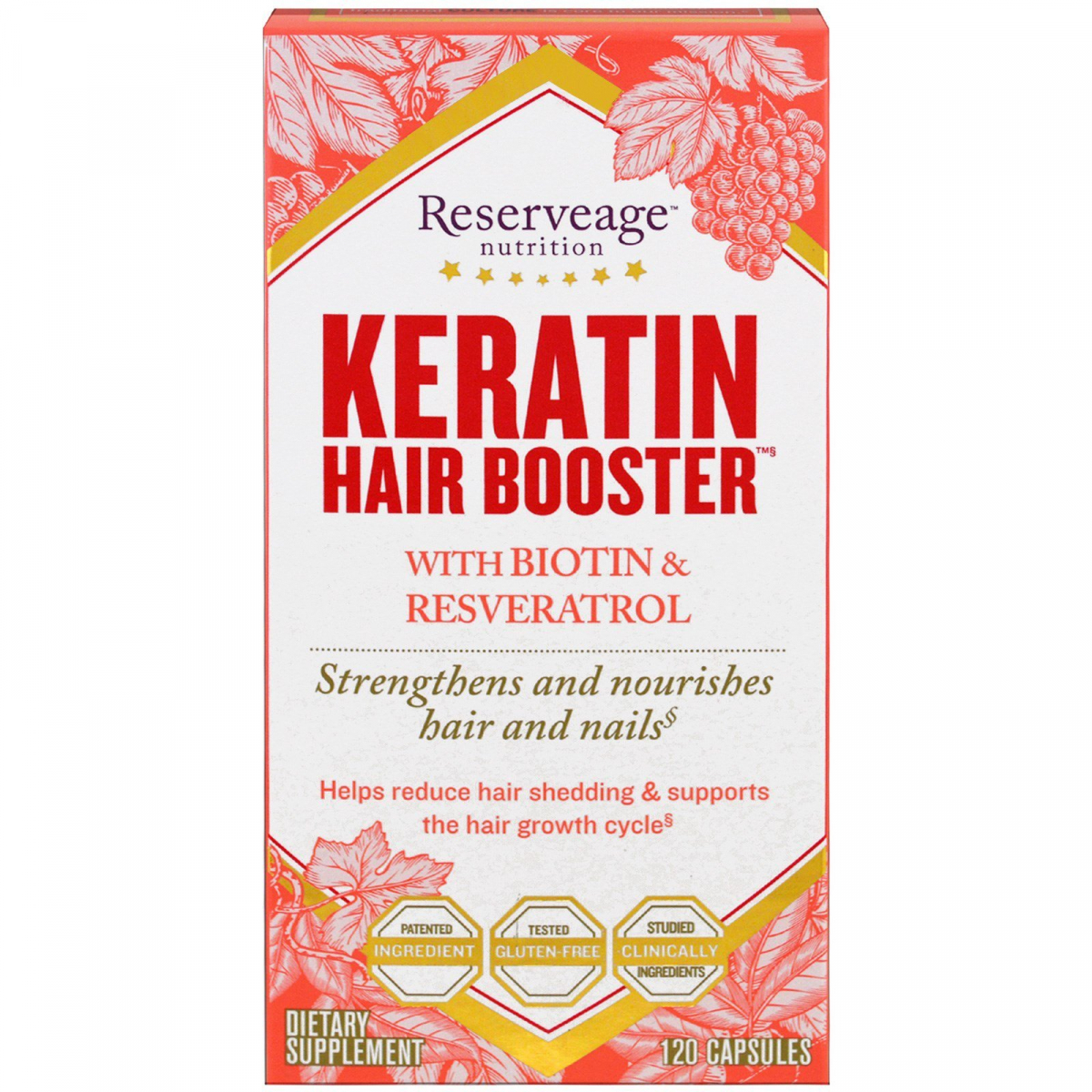 

Кератиновый усилитель волос ReserveAge Nutrition (Keratin Hair Booster with Biotin & Resveratrol) 120 капсул