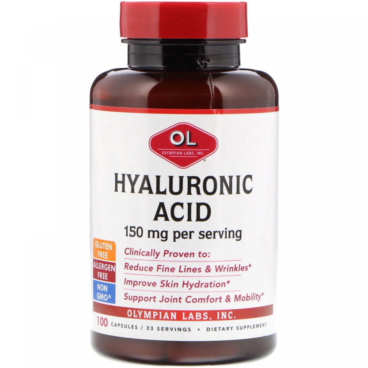 

Гиалуроновая кислота Olympian Labs Inc. (Hyaluronic Acid) 150 мг 100 капсул