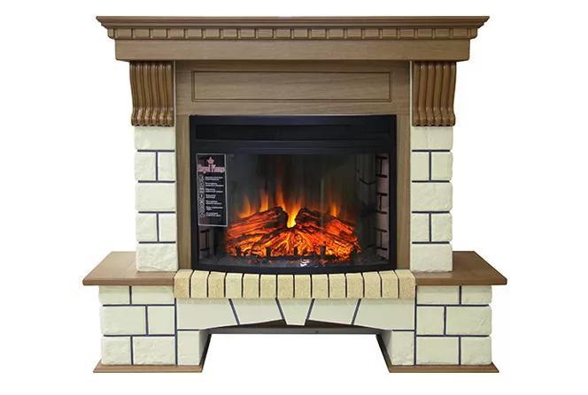 

Каминокомплект Fireplace Анталия Песочный + Античный дуб эффект живого пламени со звуком и обогревом